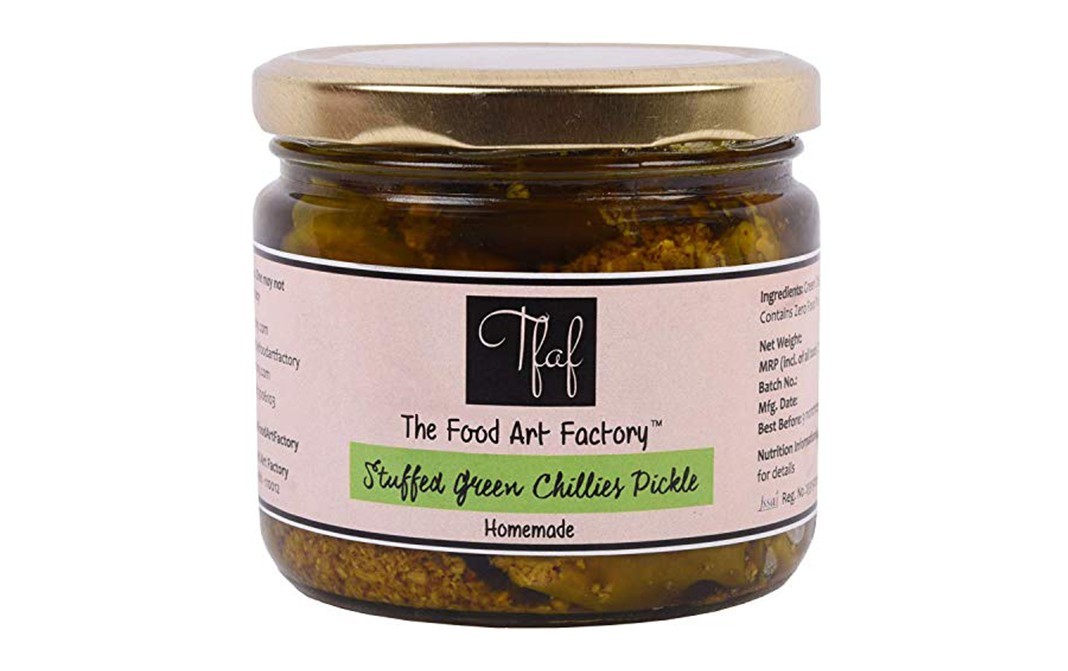 The Food Art Factory Stuffed Green Chillies Pickle    Glass Jar  250 grams